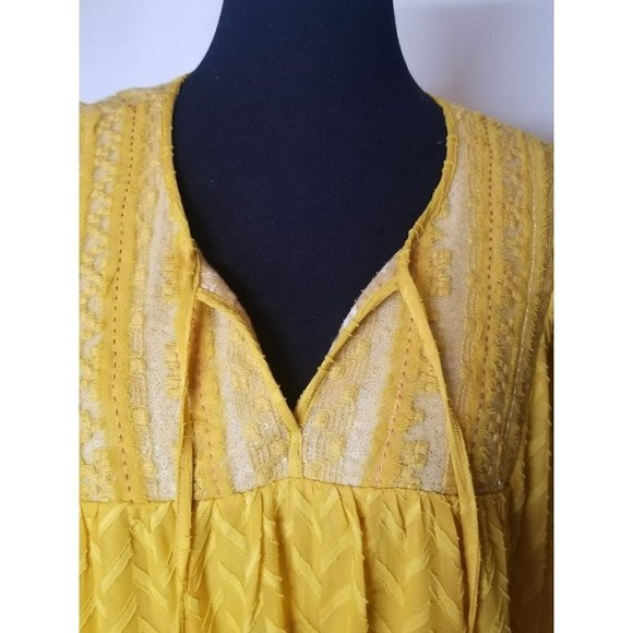 Anthropolgie One September Anwen Long Sleeve Dress yellow Boho Peasant Size L - Picture 2 of 12